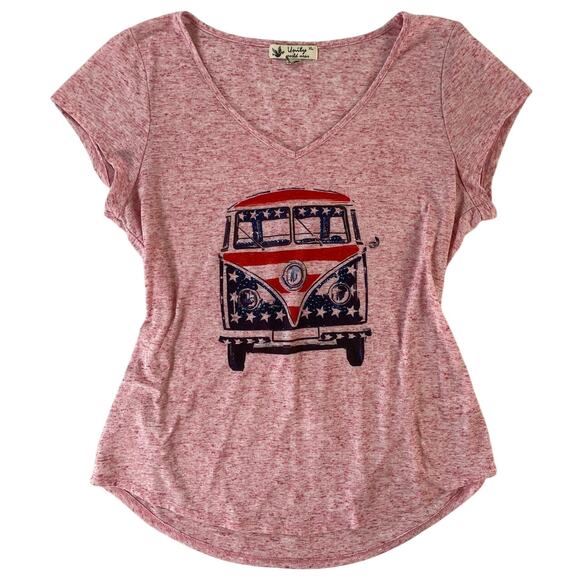 Unity World Wear XL Pink Patriotic Van Graphic Tee Rhinestone USA Flag - Picture 1 of 9